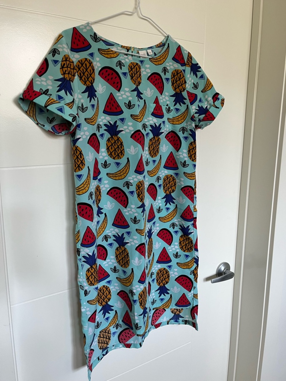 twik Aqua Fruit-Print Tee Dress with Pineapple, Banana & Watermelon